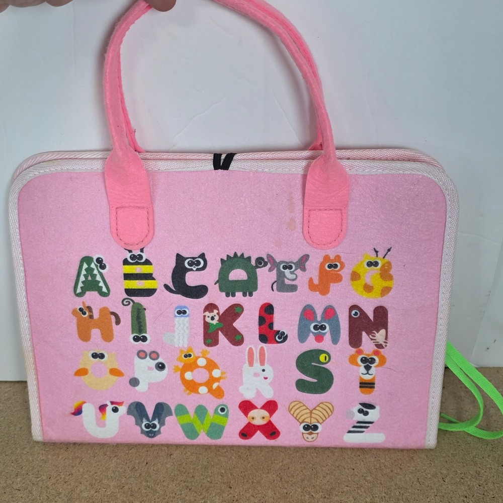 Pink Felt Montessori Busy Board Toddler Sensory Toy Alphabet Rainbow Briefcase